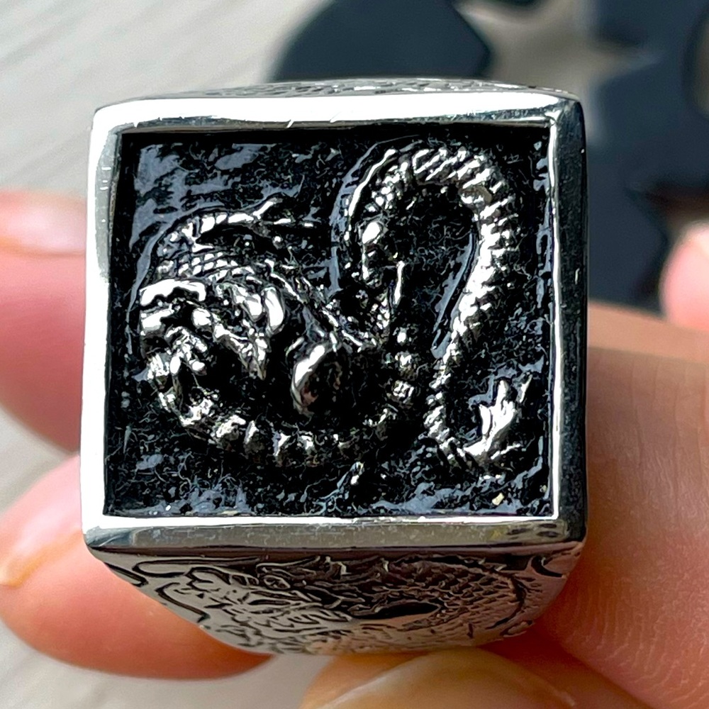 Stainless steel men’s size 10 Sigal ring.